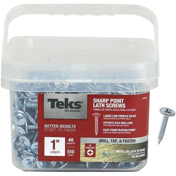 Teks Self-Drilling Screw, #8 x 1 in, Zinc Plated Steel Truss Head Phillips Drive 21510